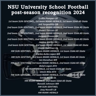 13 players (3 freshman) receiving post-season accolades, we truly appreciate the recognition! @UNS_Athletics @larryblustein @SSAAFootball @MiamiHerald @SunSentinel @uschoolfootball