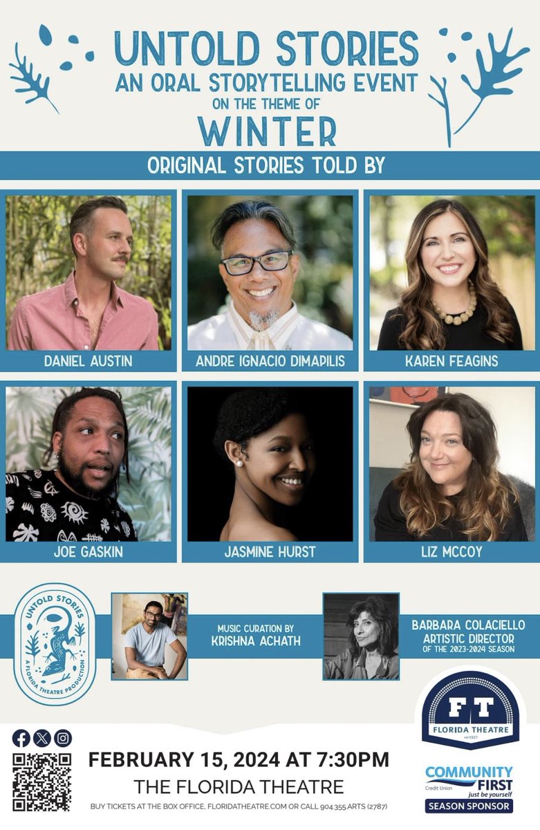 Hey #JaxTwitter, have you got your tickets to the next Untold Stories at The @FloridaTheatre? It’s an incredible series. Our friend @karenfeagins and other locals will be telling their stories on February 15, curated by the inimitable Barbara Colaciello.