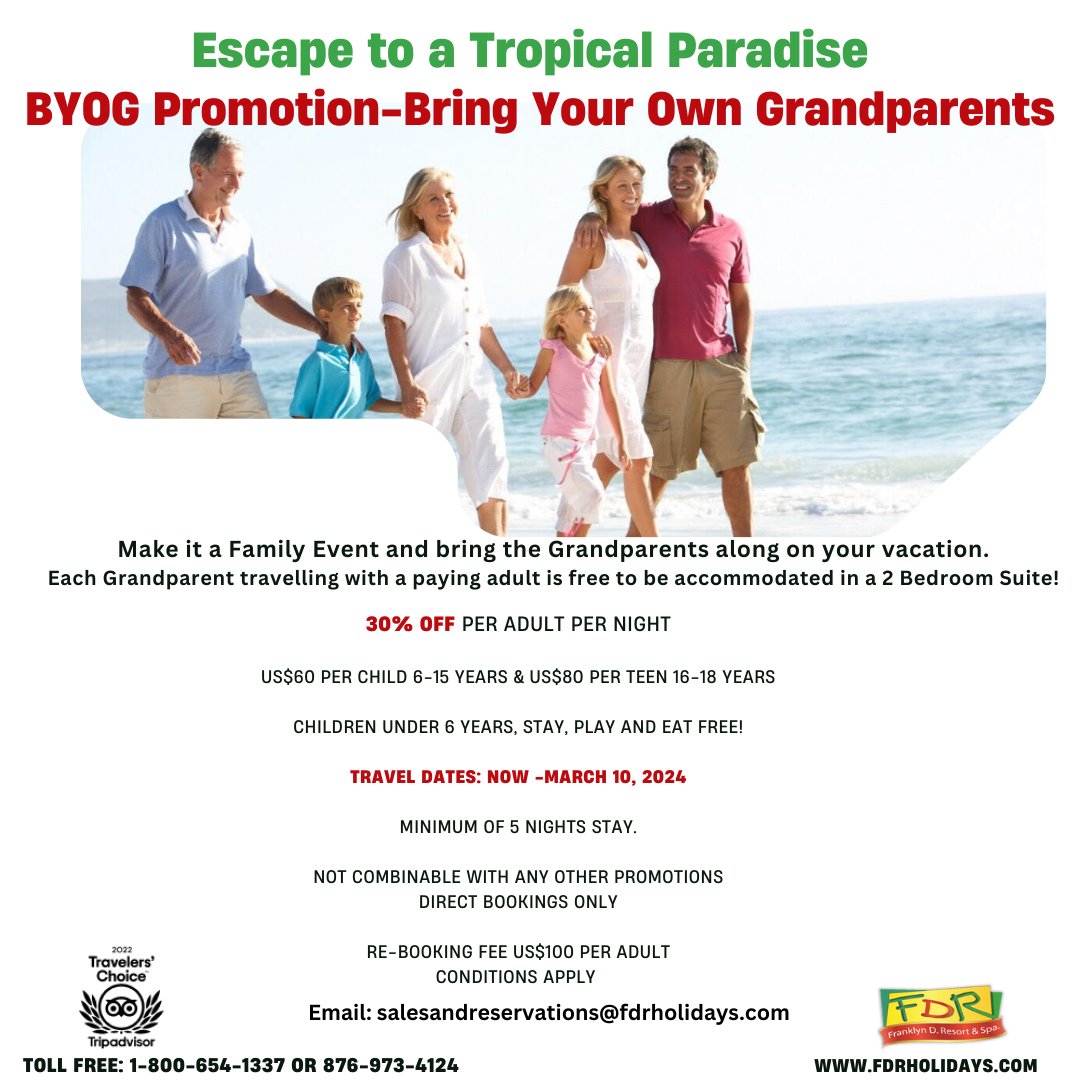 Grandparents stay free at FDR this Winter! Plus, get a 30% off per adult per night! Reserve Now 1-800-654-1337