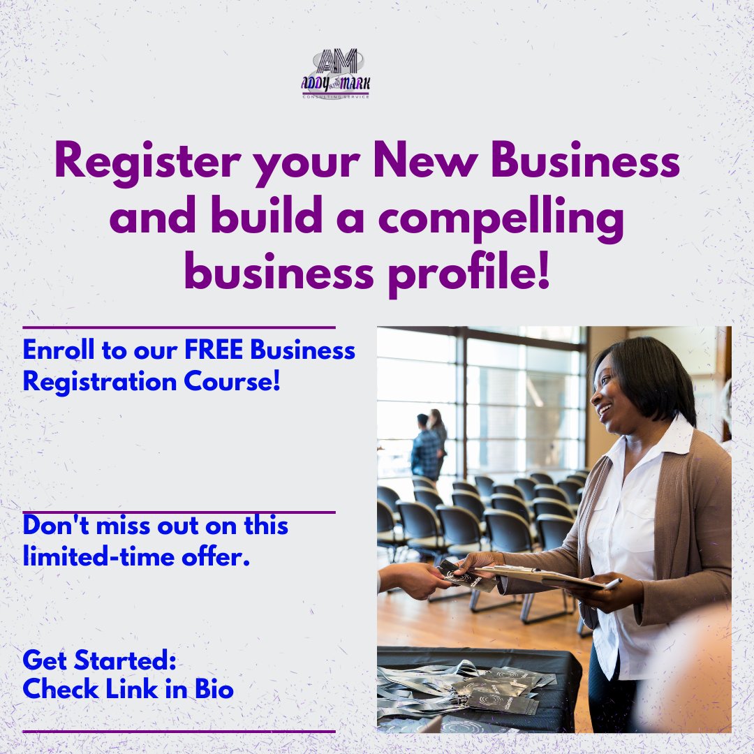 addyandmark's tweet photo. Enroll in our FREE Business Registration course to discover how to create a compelling business profile and start making your business aspirations a reality!

#addyandmark #NewBusinessIdeas #businessregistration #businessprofile https://t.co/pBbt6Ts0bv