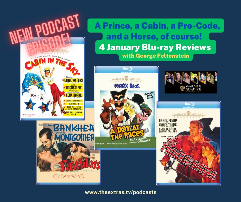 TheExtrastv's tweet photo. A Prince, a Cabin, a Pre-Code, and a Horse, of course!
4 January #Bluray Reviews
Listen: https://t.co/8hUW2oekYQ
#warnerarchive #TCM #classicmovies #podcast #classichollywood #errolflynn #themarxbrothers #jazz #musicals #mgm #precodefilms #WarnerBros https://t.co/yyrCNCrN09