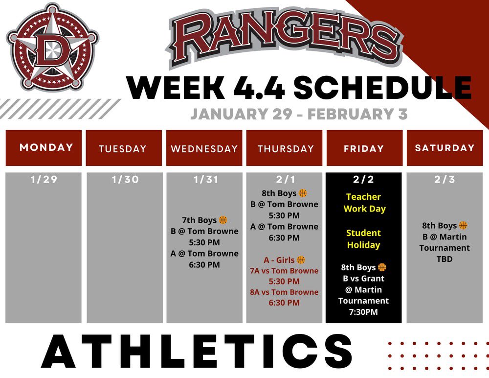 🚨 1/29 - 2/2 Athletic Schedule 🚨