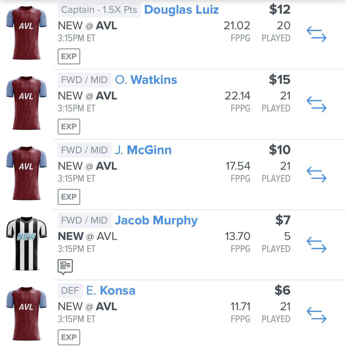 FanDuelLocks's tweet photo. #EPL MAIN ๐
Newcastle ๐ฐ @ Villa ๐ฆ
#NEWAVL #freelineups #fanduel https://t.co/4wlsqf4UMU