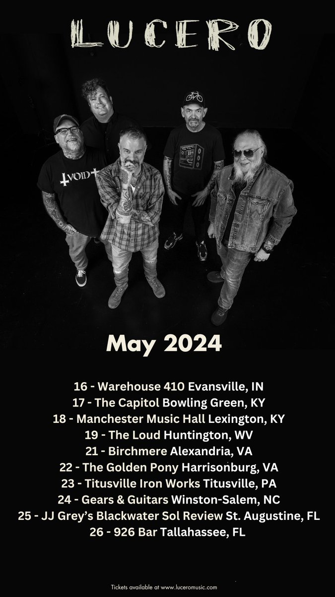 May shows just announced! Artist pre-sale tickets on sale now using the pw LUCERO24 luceromusic.com/tour/
