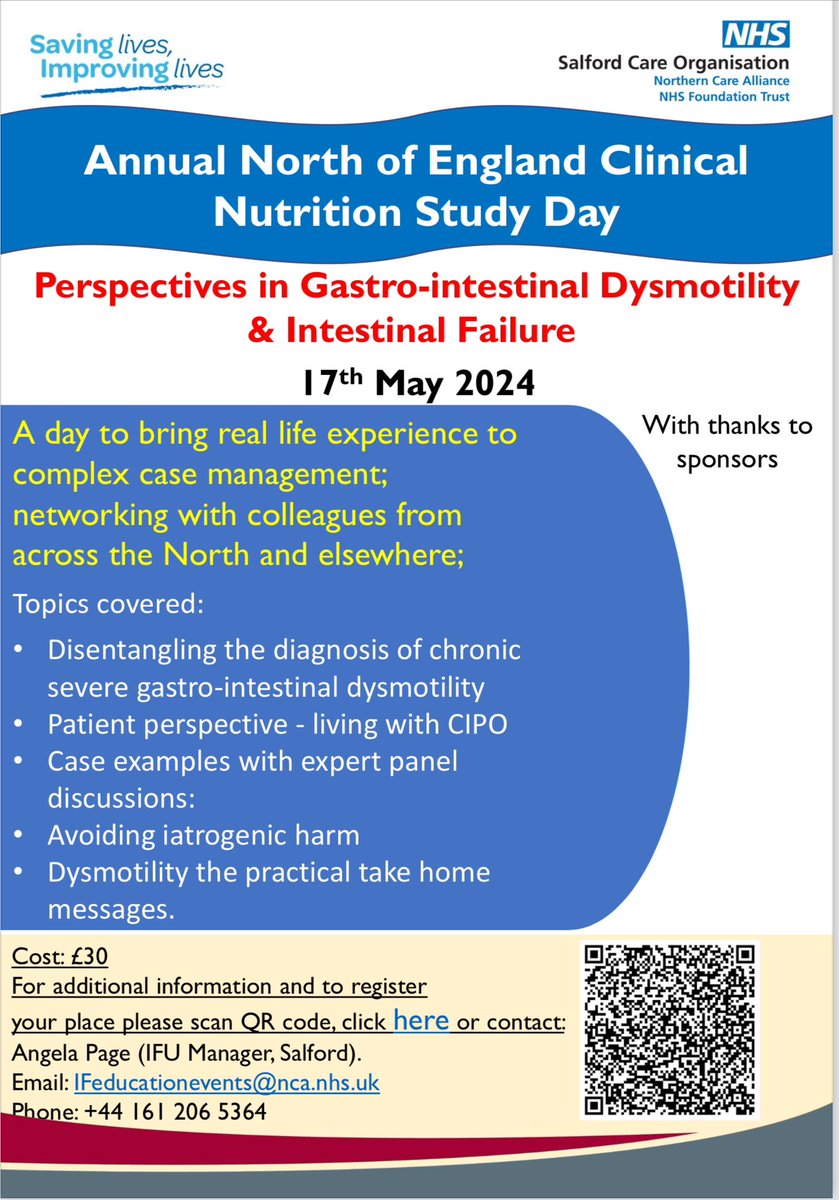 Looking forward to taking part in the forthcoming study day with @CathyCawley10 @kirstine_farrer @SimonLal_12 @SimonHarrison4 @NCAlliance_NHS @SalfordCO_NHS #intestinalfailure