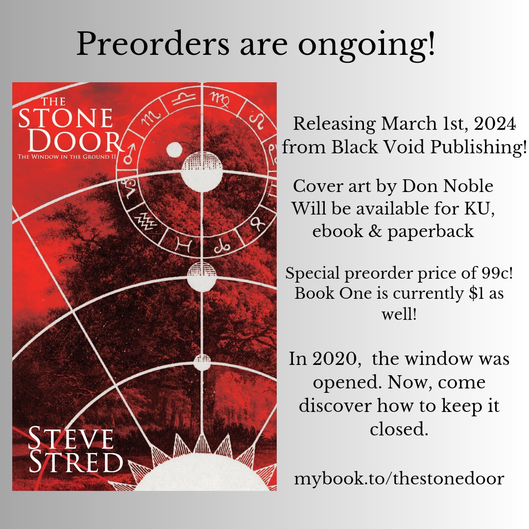 stevestred's tweet photo. With the ebook sales of Mastodon &amp; Churn the Soil still going, I've not posted much lately that the The Stone Door is releasing very soon! Out March 1st, 2024, I'd love you all to come see what happens next!

Preorder here -
 https://t.co/hK0wOZpmIX https://t.co/9SfnSNmeu0