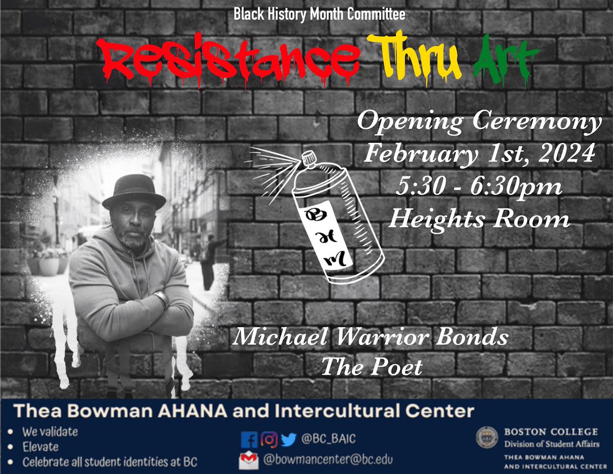BC_BAIC's tweet photo. You are invited to the #bhm opening ceremony. #bhm #BlackLivesMatter #boston #bostoncollege #bostonCollegeEagles #bostoncollegeAthletics #blackvoices #michaelwarriorbonds #poetry #chestnuthill https://t.co/8jaqPqT6UZ