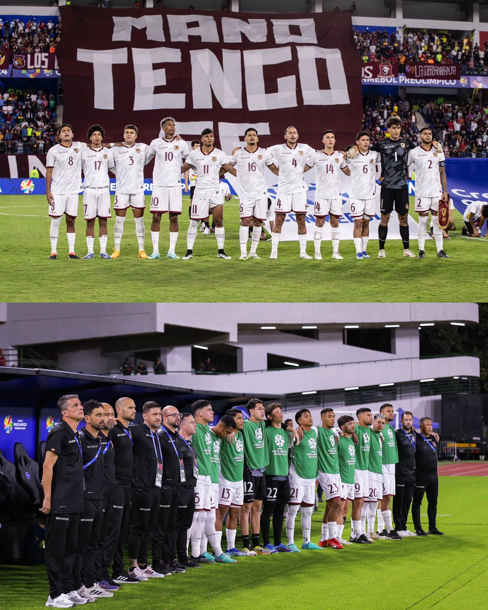 SeleVinotinto's tweet photo. 𝐉𝐔𝐍𝐓𝐎𝐒 🫂

En la cancha, en la banca, en la grada. 

𝐄𝐧 𝐕𝐞𝐧𝐞𝐳𝐮𝐞𝐥𝐚 𝐲 𝐜𝐮𝐚𝐥𝐪𝐮𝐢𝐞𝐫 𝐫𝐢𝐧𝐜𝐨́𝐧 𝐝𝐨𝐧𝐝𝐞 𝐡𝐚𝐲𝐚 𝐮𝐧 𝐯𝐞𝐧𝐞𝐳𝐨𝐥𝐚𝐧𝐨. 🇻🇪

𝑱𝒖𝒏𝒕𝒐𝒔 𝒔𝒆𝒓𝒂́ 𝒑𝒐𝒔𝒊𝒃𝒍𝒆. 👊🏽

#SiempreVinotinto #CONMEBOLPreolímpico https://t.co/hnurd8xbzu
