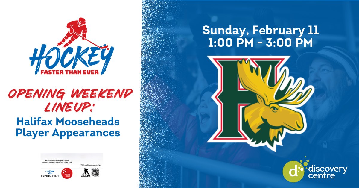 HOCKEY: Faster Than Ever OPENING WEEKEND! Feb 10: @Q104Halifax's Bobby Mac and the Ice Patrol will be in the house, with special prizes and giveaways 10am - 12pm. Feb 11: @HFXMooseheads will be testing your skills 1pm – 3pm. Get tix online or at the door: thediscoverycentre.ca/featured-exhib…