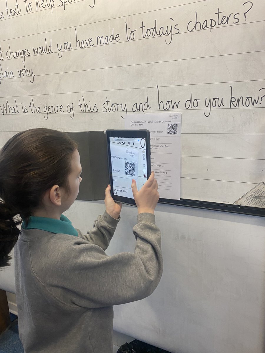 mrsjkirkhope's tweet photo. Our QR code obsession continued today and the children were able to have comprehension questions read out to them if they needed it @DigitalLawmuir @LawmuirPS https://t.co/4u0EmrudKN