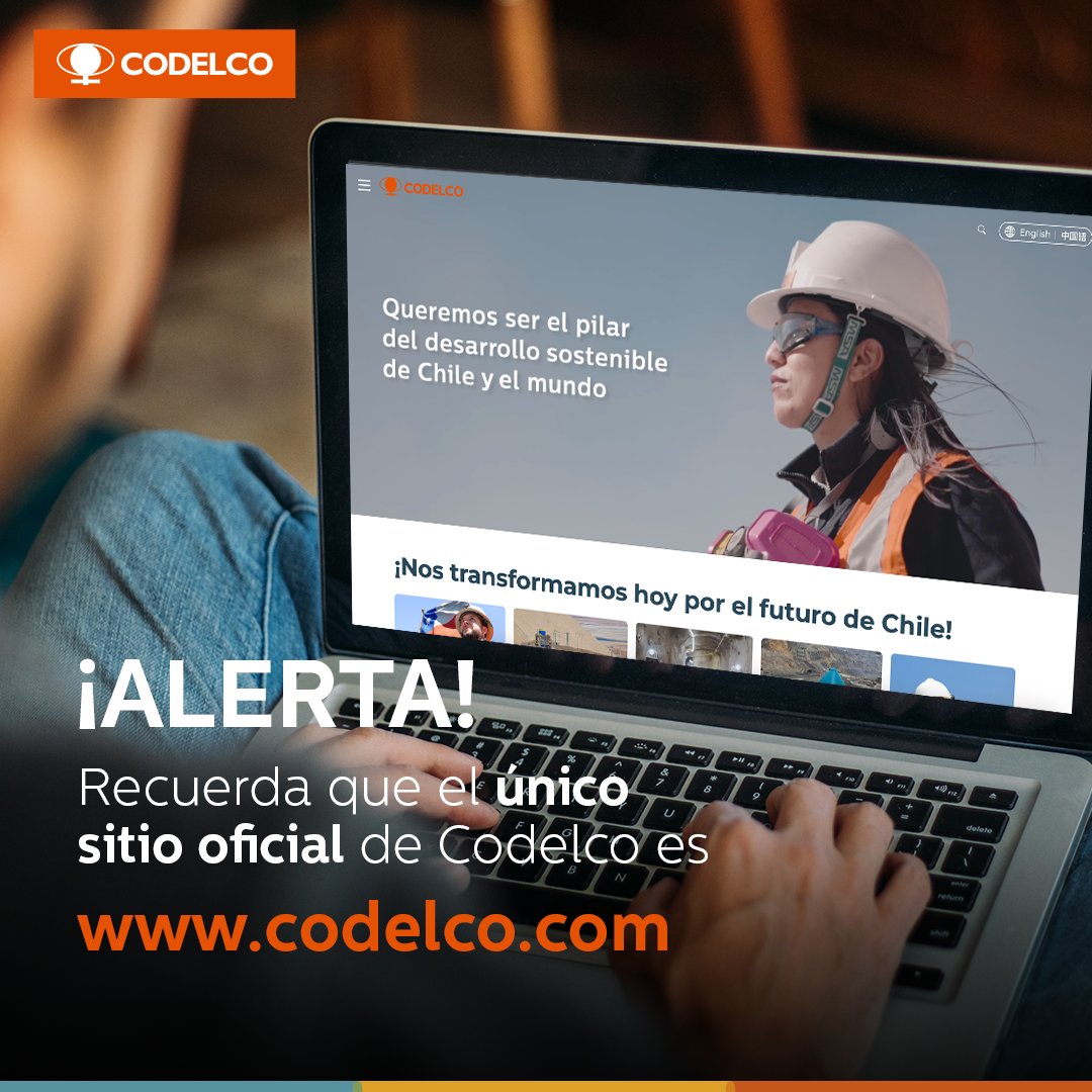 CodelcoChile's tweet photo. 🚨¡Importante! Todas las vacantes laborales y programas de prácticas en Codelco se encuentran exclusivamente en nuestro sitio web oficial https://t.co/Pw0AT9Y0bS. Si necesitas más información o tienes dudas, contáctanos a través de nuestros canales digitales. #CodelcoSeTransforma https://t.co/fRtM1XArCp