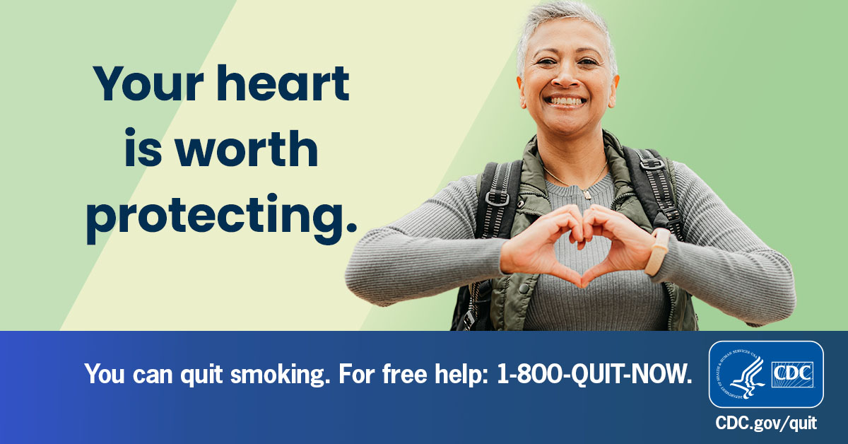 February is #AmericanHeartMonth. ❤️ Quitting smoking can reduce the risk of heart and blood vessel diseases. For free help quitting, visit CDC.gov/quit.