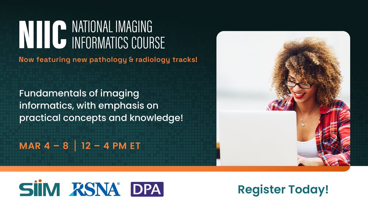 #NIIC now includes a pathology track so you can customize the live course to your career goals! Join #ImagingInformatics sessions focused on practical concepts & knowledge. Mar 4-8 | 12-4 PM ET Register Now to SAVE | ecs.page.link/UwPzo @RSNA @dpatweet @theAPDR @apcprods