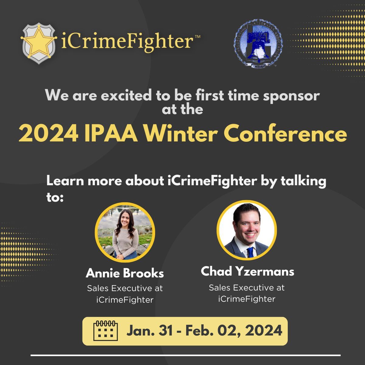 icrimefighter's tweet photo. We're thrilled to announce that iCrimeFighter is a first-time sponsor at the upcoming 2024 IPAA Winter Conference! This is an incredible opportunity for us to connect and showcase how our Digital Evidence Management System can revolutionize your workflow.
#IPAAConference2024 https://t.co/tiKyCcgfo9