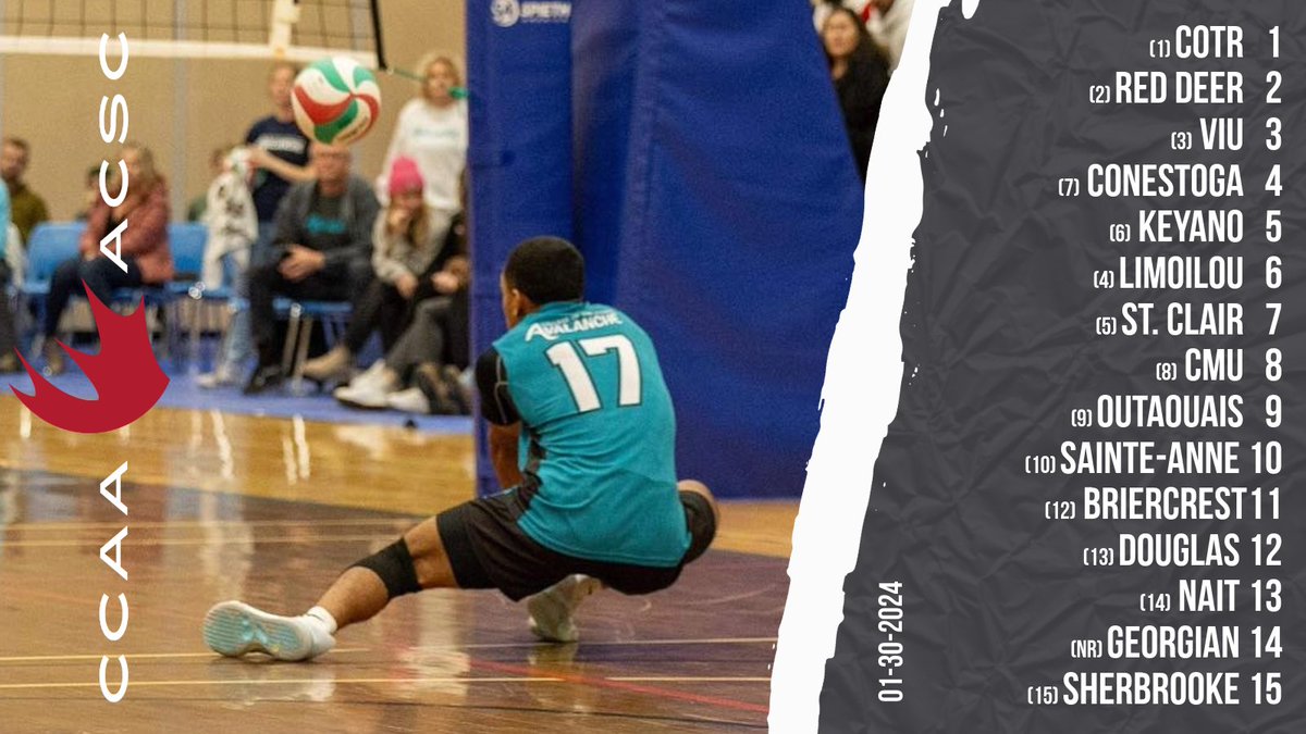 CCAAsportACSC's tweet photo. 🇨🇦 CCAA Men's Volleyball Rankings
🏐Classements de volleyball masculin
1⃣ @COTR_Updates
2⃣ @RDP_Athletics
3⃣ @VIUMariners
4⃣ @cc_condors
5⃣ @keyanohuskies

#CCAArankings #LetsGoCCAA https://t.co/hDkLsQrTZt