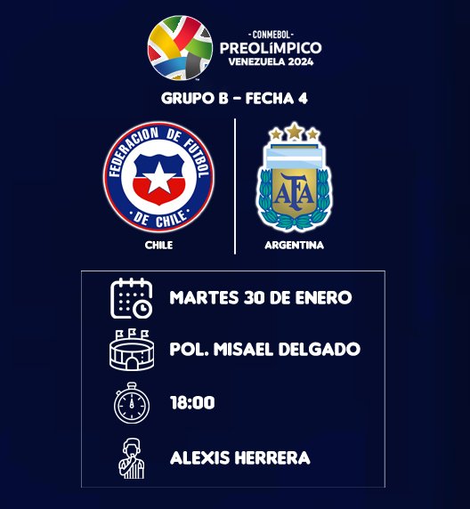 ⚽ #CONMEBOLPreolímpico | 🇨🇱 #Chile vs. #Argentina 🇦🇷
🎙 Relator: @hfeler
🎙 Comentarista: @lombardigus
🎙 Informes: @marianoantico
📺 @TyCSports 🇦🇷
@TyCSportsPlay 🇦🇷
#PreolímpicoEnTyCSports - #TyCSportsVerano . #CreeEnGrande
Dale RT 🔃