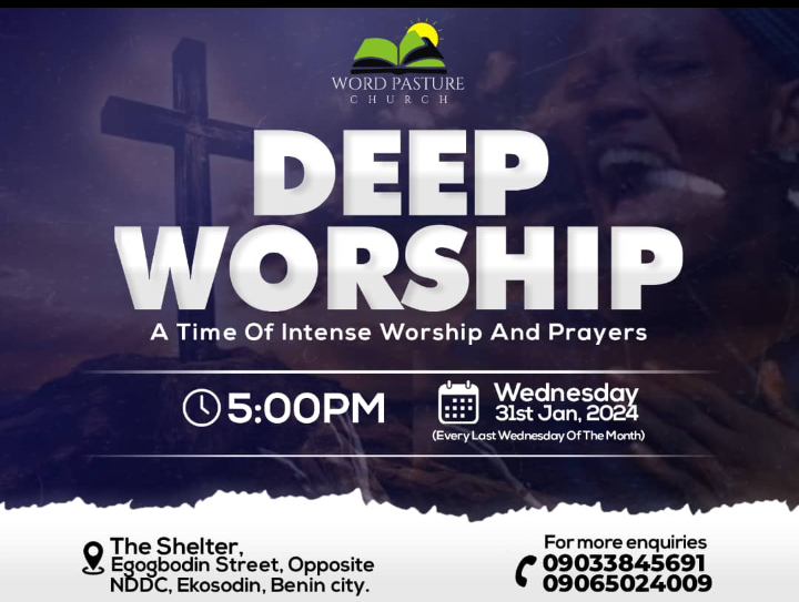 Wordpasture's tweet photo. Those who live in the shelter of the Most High will find rest in the shadow of the Almighty. Psalm 91:1 (NLT)

It's that time of the month where we feast in God's presence in intense Worship &amp; Prayers. 

So, join us for Deep Worship this January: https://t.co/mMmgxz9HqV