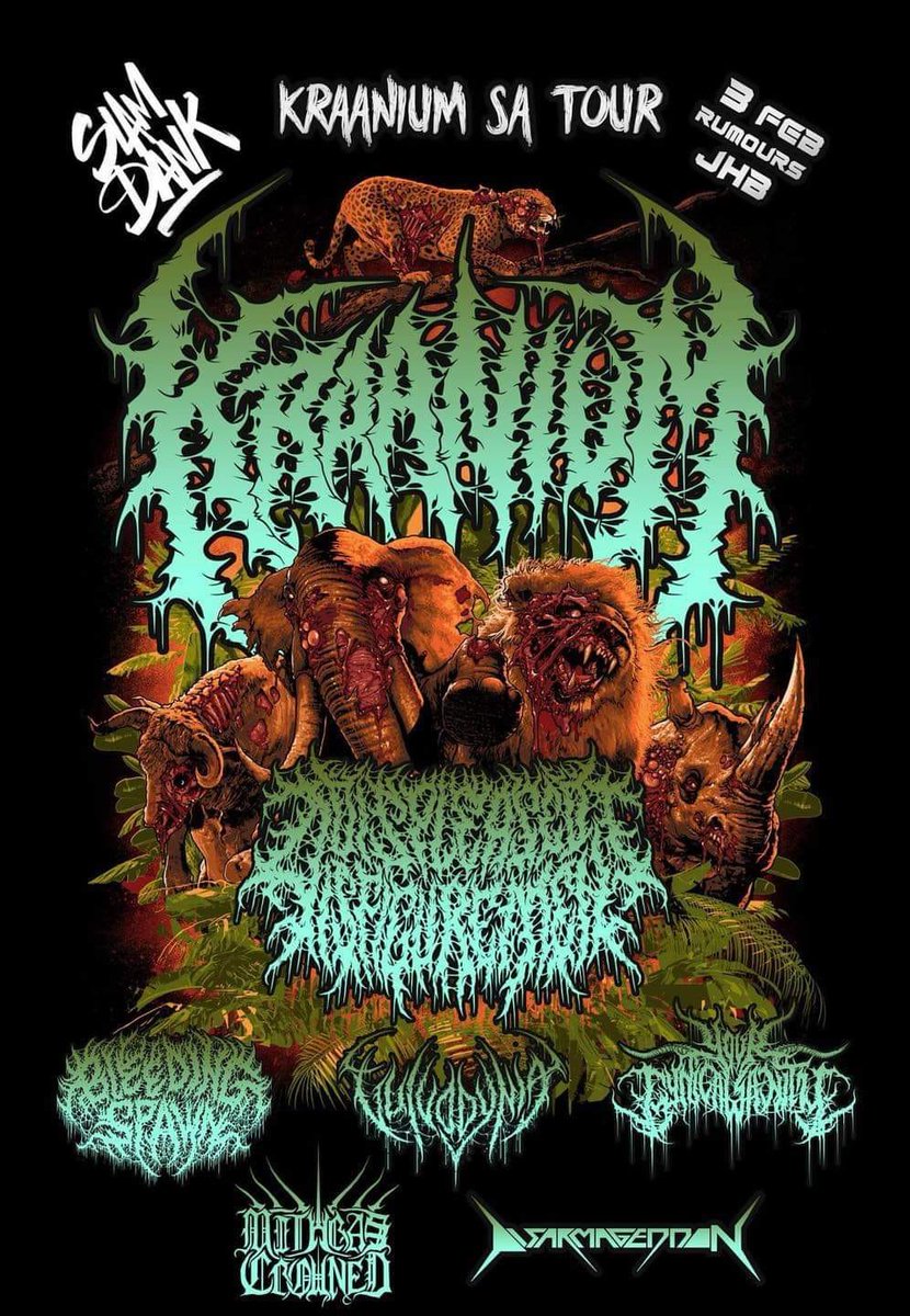 DeathMetalTwunk's tweet photo. Suuupeeerrr hyped for the upcoming #KRAANIUM South-Africa Slam Metal Festival in a few days, cant wait to see these guys and @VulvodyniaSlam in person, it's gonna be sick. 

Also really looking forward to the other guest bands, checked some of them out quite some good stuff 🔨🔨 https://t.co/fJkr28bgDL