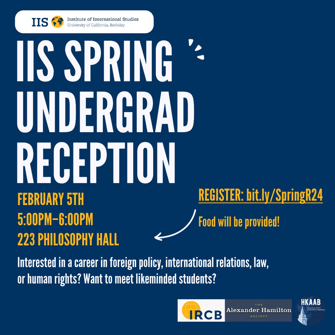 Interested in a career in foreign policy, international relations, law, or human rights? Want to meet likeminded students? Please join us on February 5th from 5:00-6:00pm at 223 Philosophy Hall to learn more about the Institute of International Studies! @hkaaberk
