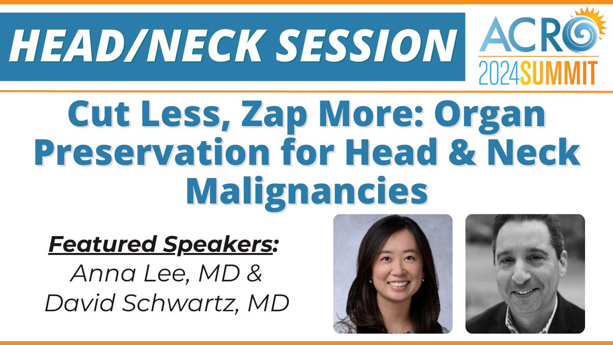 Last but certainly not least for our plenary session previews is Head/Neck with Drs. Anna Lee and David Schwartz! Join us for 'Cut Less, Zap More' at #ACRO2024 by registering at acro.org/annual_meeting!