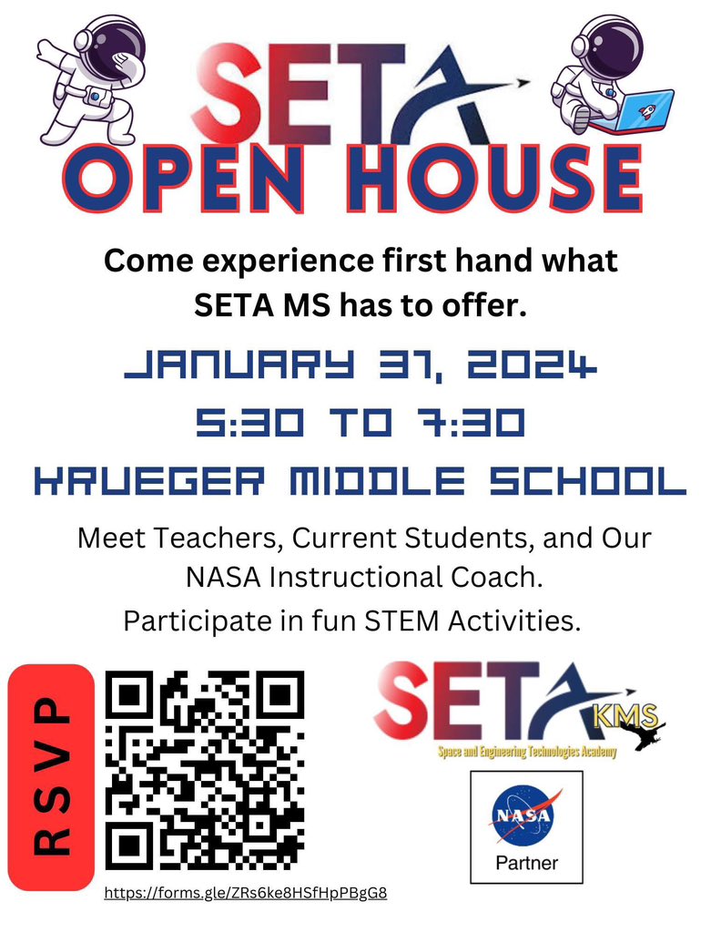 T minus 1 Day until SETA's Annual Open House.  It is open to the public and we will have some amazing activities that you can participate in.  Don't forget to RSVP. @setaneisd