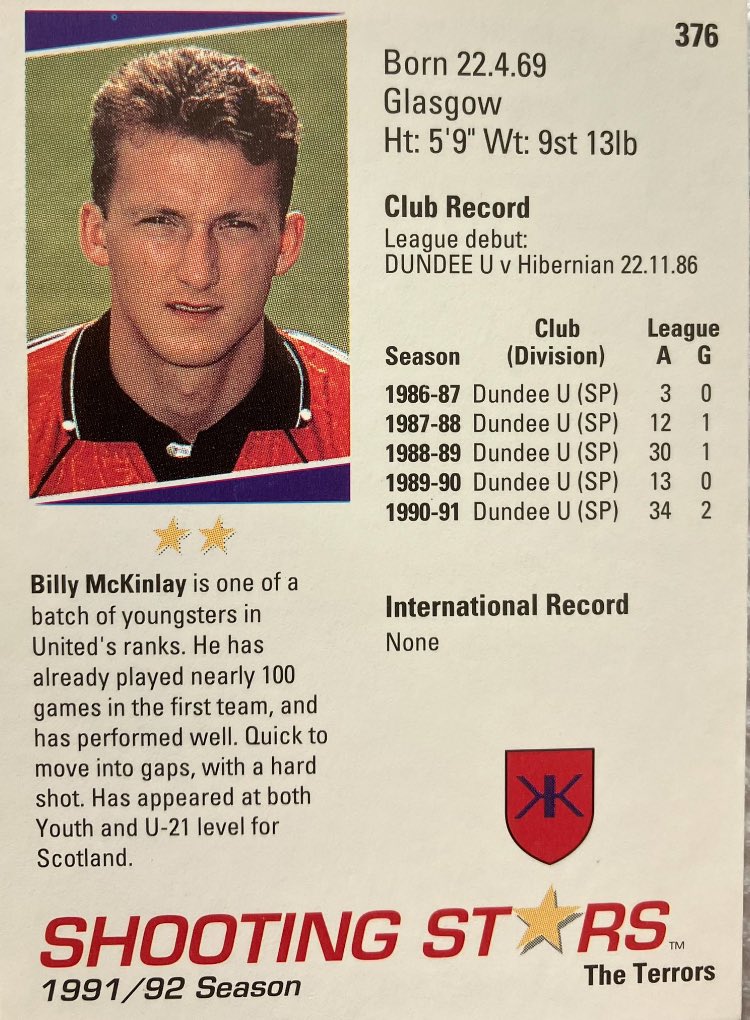 Billy McKinlay of @dundeeunitedfc. Midfielder who played 222 games before joining @Rovers in 95 for £1.75m. Played 91 times before joining @officialbantams in 2000. Limited game time led to spells @clydebank @LCFC & @FulhamFC. Now assistant manager @WestHam