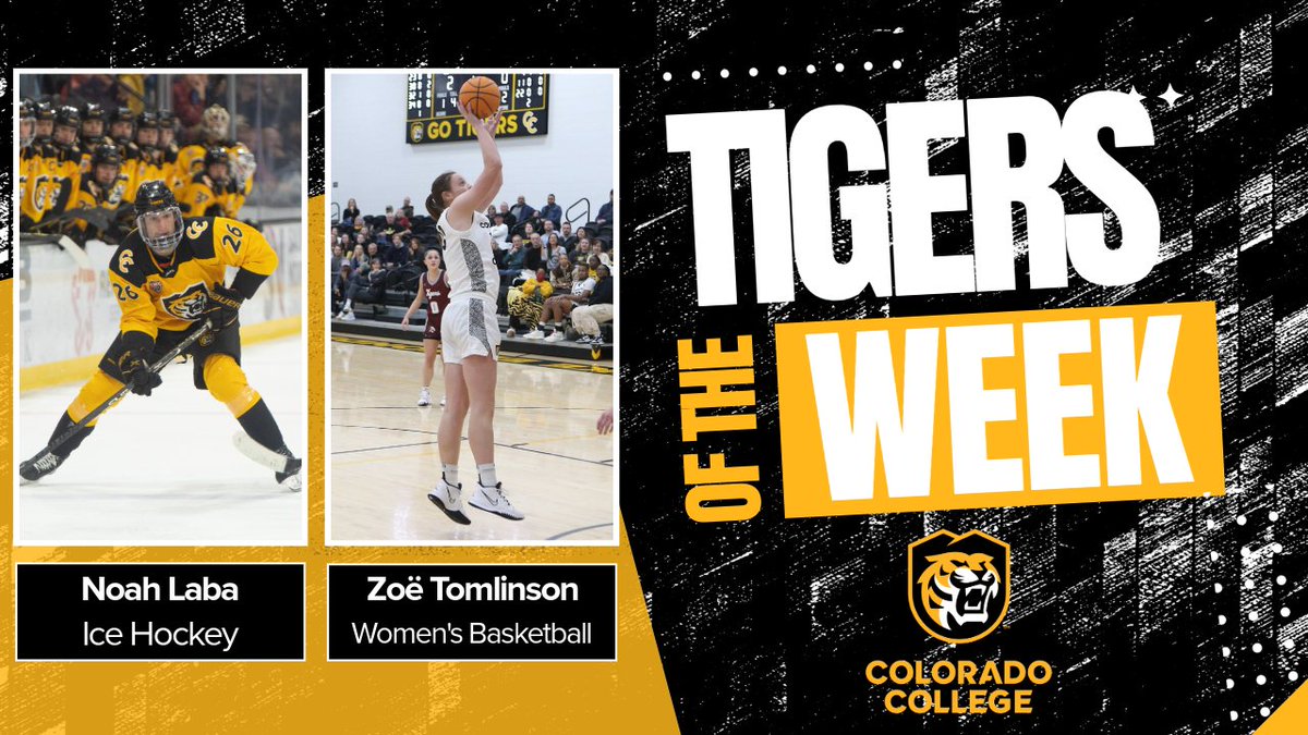 This week's Tigers of the Week are Noah Laba and Zoë Tomlinson! Noah🐯 - Two OT Game Winning Goals vs No. 12 Western Michigan. Zoë🐯 - Averaged 18 points and 12 rebounds per game against Southwestern and Texas Lutheran. #CCTigers | #TigerTuesday