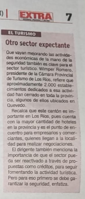 CAPTURLOSRIOS's tweet image. El sector Turístico sobrevive ante la ola delictiva en Los Ríos y el @ecuador  somos optimistas de días mejores en los que prime la seguridad y confianza para que nuestros turistas nos visiten pero mientras necesitamos alternativas para oxigenar pagos obligatorios S.O.S Turismo