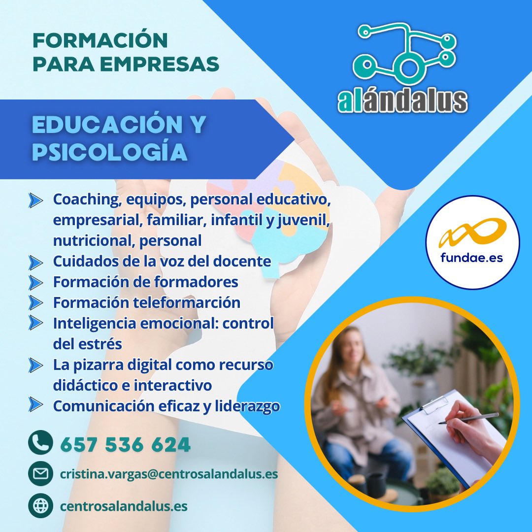 ‼️Cursos de Formación Continua Bonificada para empresas en Huelva‼️

👉🏼 Descubre todos nuestros cursos disponibles

👨🏻‍🏫 Educación y Psicología 🧠 

🗣️Aprovecha los créditos 📆

📞📩 ¡Infórmate!