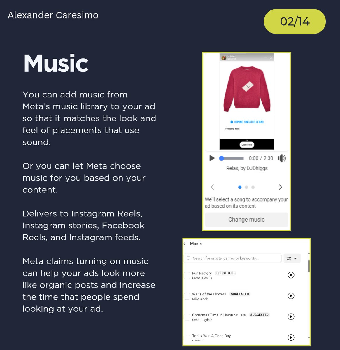 alexcaresimo's tweet photo. 1️⃣ Music: Add music from Meta's library into your ad to complement its style and enhance user engagement https://t.co/VlOKGM52S0