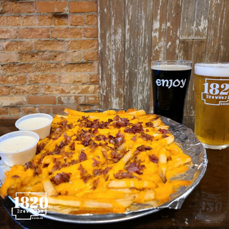 Ready to celebrate the start of a new week? Fries smothered with cheddar cheese, and bacon is always the answer!

P.S. we can have it waiting for you; just call ahead.

#localbrewery #OhioCraftBeer #OhioBeer #DrinkBeerMadeHere #1820brewwerks #eatlocal