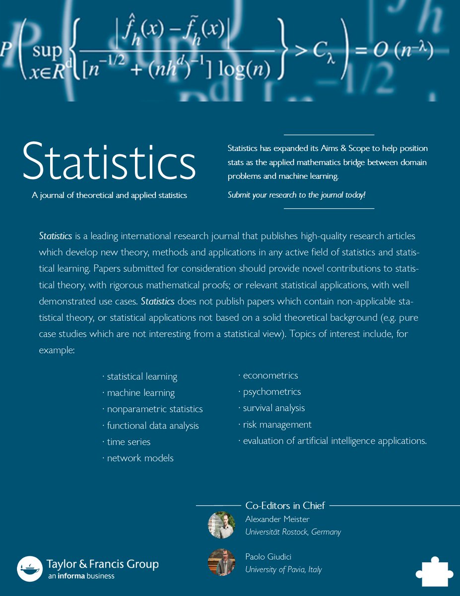 Michelle Martire (@mcm_tf) on Twitter photo Exciting news! ๐ข<a href="/Statistics_Jour/">Statistics</a> has recently updated their Aims & Scope toward #machinelearning and evaluation of #AI applications๐ค
More details below!โฌ๏ธ Exciting news! ๐ข<a href="/Statistics_Jour/">Statistics</a> has recently updated their Aims & Scope toward #machinelearning and evaluation of #AI applications๐ค
More details below!โฌ๏ธ