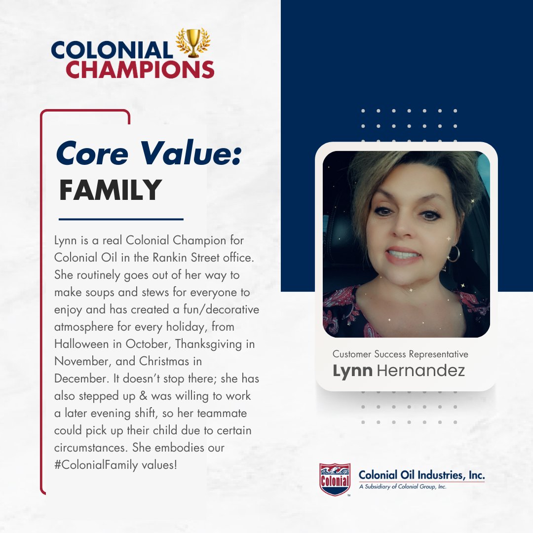 ColonialOilInd's tweet photo. Join us as we recognize last quarters Colonial Champions from COI! The Colonial Champions program is a special way for colleagues to recognize extraordinary people doing extraordinary work. 🎉

#ColonialChampions #employeeappreciation #employerofchoice https://t.co/jZUmhQy7HE
