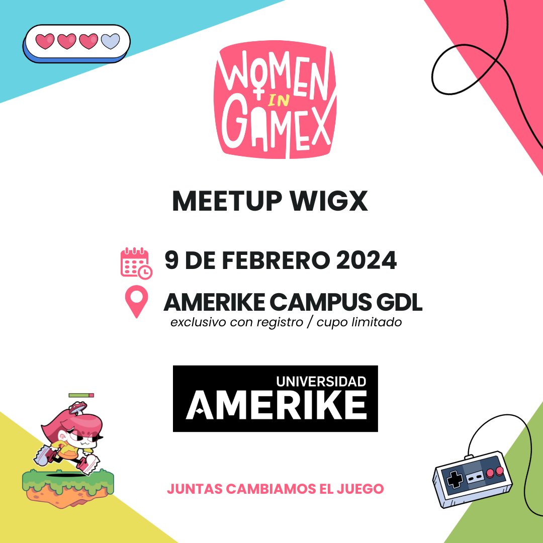 WomenInGamex's tweet photo. #WIGX estará de visita en #Guadalajara😱
Si vives en #GDL o conoces a alguien que le gustaría participar en esta reunión ¡Compartele esta información!
Gracias a #amerikegdl por ser nuestro anfitrión💖
Registrate aquí👇
https://t.co/i9gQauPRDI https://t.co/Jr641gwwNI