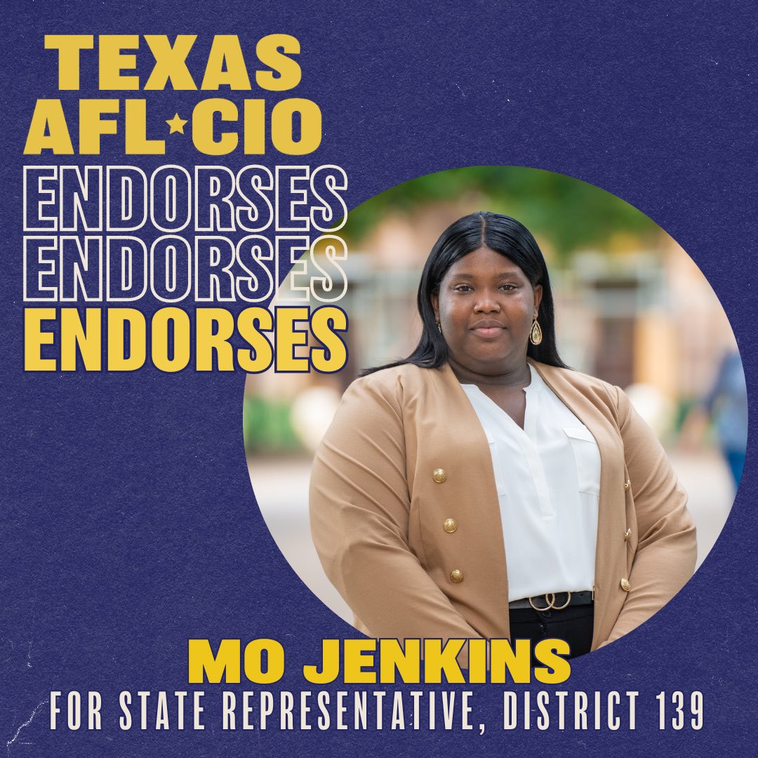 Absolutely honored to be endorsed by the @TexasAFLCIO COPE – representing 240,000 affiliated union members! Humbled that my union siblings trust me to fight for them and the all working people of Texas. 

#LaborVotes #TXUnionStrong #1u #HD139 #MoSolutions