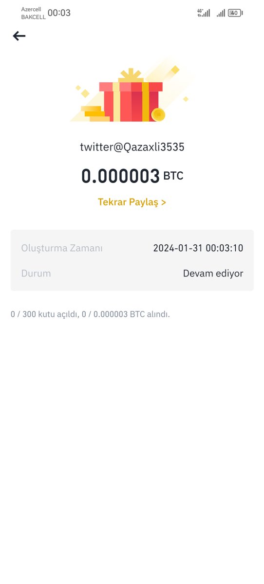 Qazaxli3535's tweet photo. 1 USDT BTC CODE GIFT 50 LIKES AND 50 SHARES
1 USDT BTC KODU HEDİYESİ 50 BEĞENİ VE 50 PAYLAŞIM https://t.co/vQCXBFBS0w