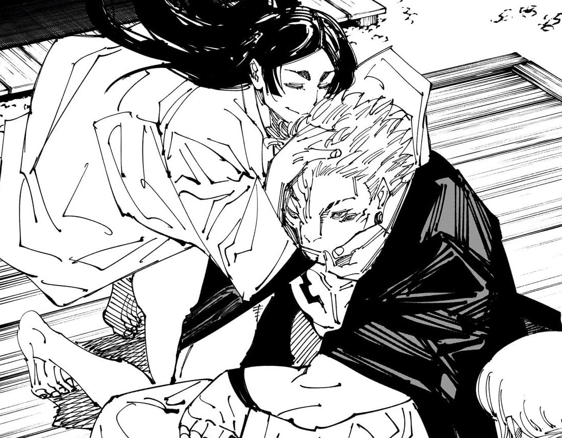 tojikunas's tweet photo. sukunas eyeballs looking in separate directions most of the time Except when yorozus entire naked body was literally out right next to his face and he decided it was about time to stare blankly forwards https://t.co/3kINjCO8yd
