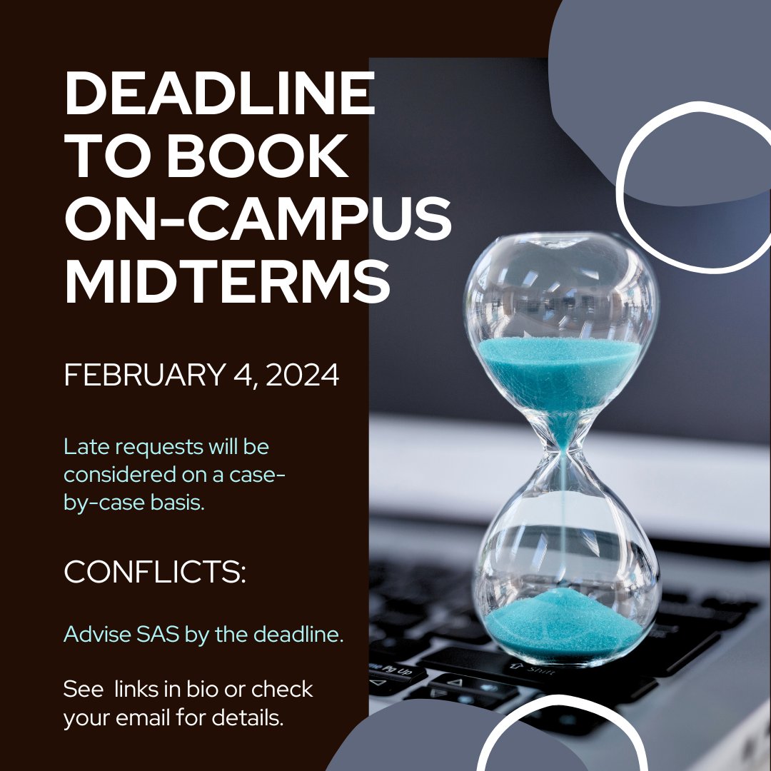 NipissingSAS's tweet photo. To write ON-CAMPUS accommodated testing, please book via the ClockWork portal by February 4, 2024. 
 
Additional time for ONLINE testing is provided by your instructor.
 
For any disability-related conflicts, on-campus or not, email sastesting@nipissingu.ca or visit B210. https://t.co/Awo1tnaVL3