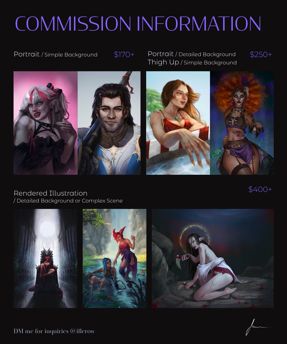 iflerow's tweet photo. Got some bills to pay, so I'm posting my commission info for february and march!
I'm opening three slots of any type - wait time is usually around 1 month. Additionally this time I will be doing sketches and rough portraits, for which slots are unlimited!

RTs are appreciated💜 https://t.co/CHHVIw0Exo