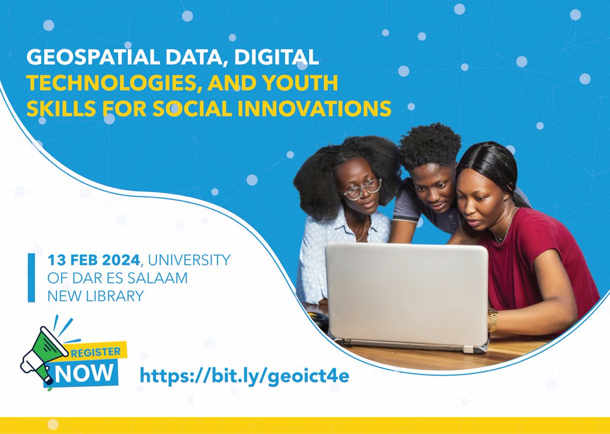 You’re invited to our one-day symposium event titled, “Geospatial Data, Digital Technologies, and Youth Skills for Social Innovations.” 📅 Event Date: 13 February 2024 📍 Event Venue: UDSM Library Hall Please register using the link below bit.ly/geoict4e