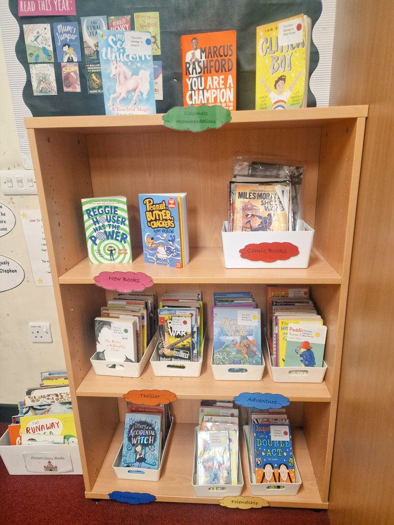 MissHarvey18's tweet photo. A little classroom library revamp today. I was feeling there was so many books that the pupils weren't able to access fully/it was slightly overwhelming. So I now have a box set aside that I can rotate every few weeks. #classlibrary #readingforpleasure #rfp #readingcommunity https://t.co/QUk34cU85F
