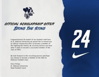 Thankful to receive an offer from St. Ambrose university <a href="/brody_mason23/">Brody Mason</a> 
<a href="/FightingBeesFB/">St. Ambrose Football</a> 
<a href="/Moline_Football/">Moline Football</a> <a href="/CoachMorrissey7/">Mike Morrissey</a>