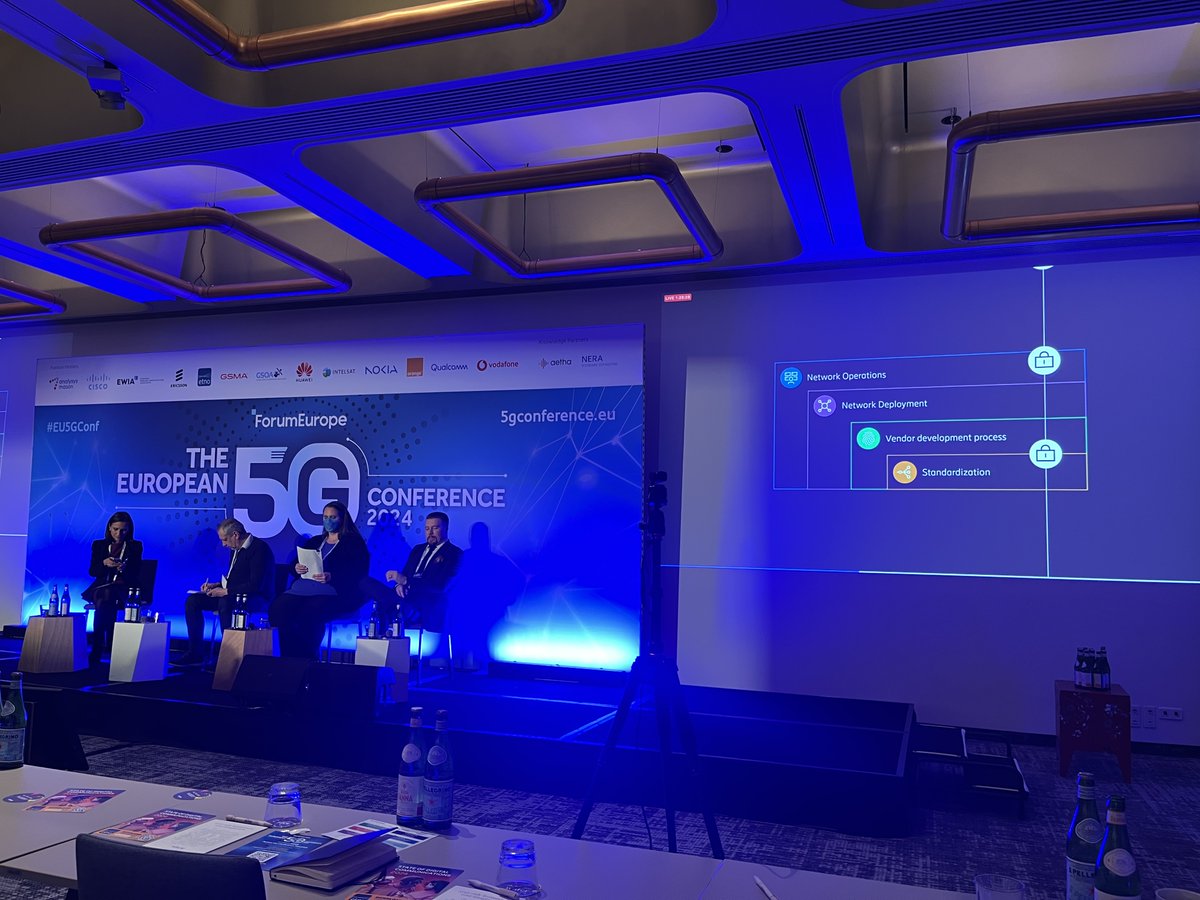 Our @mikkokarikyto today intervened at #EU5GConf talking about how to ensure safe, secure & resilient connectivity in #5G 
On screen: @Ericsson 's “trust stack” holistically looks at security through 4 main layers: standardization, product development, deployment, & operations