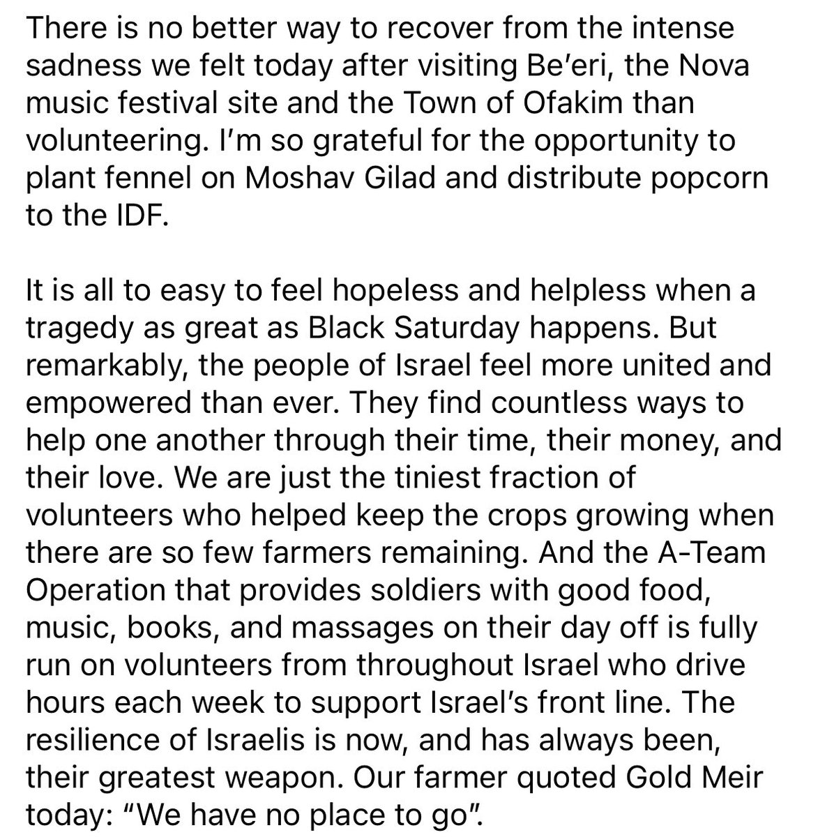 While G@zans starve, American tourists (in this case, from New Jersey) rejoice in Isr@el, watching as IDF soldiers receive “good food, music, books, and massages on their day off.”