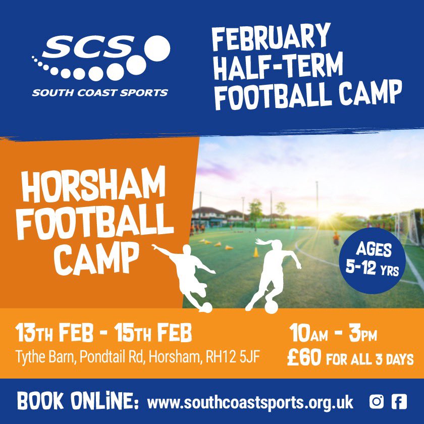 Our Multi Activity camps will be taking place at Bishop Tufnell Primary School, Bognor Regis and Handross Primary School, Haywards Heath, this February.

We will also be running our ever popular Horsham Football camp at Tythe Barn, Horsham.

southcoastsports.org.uk