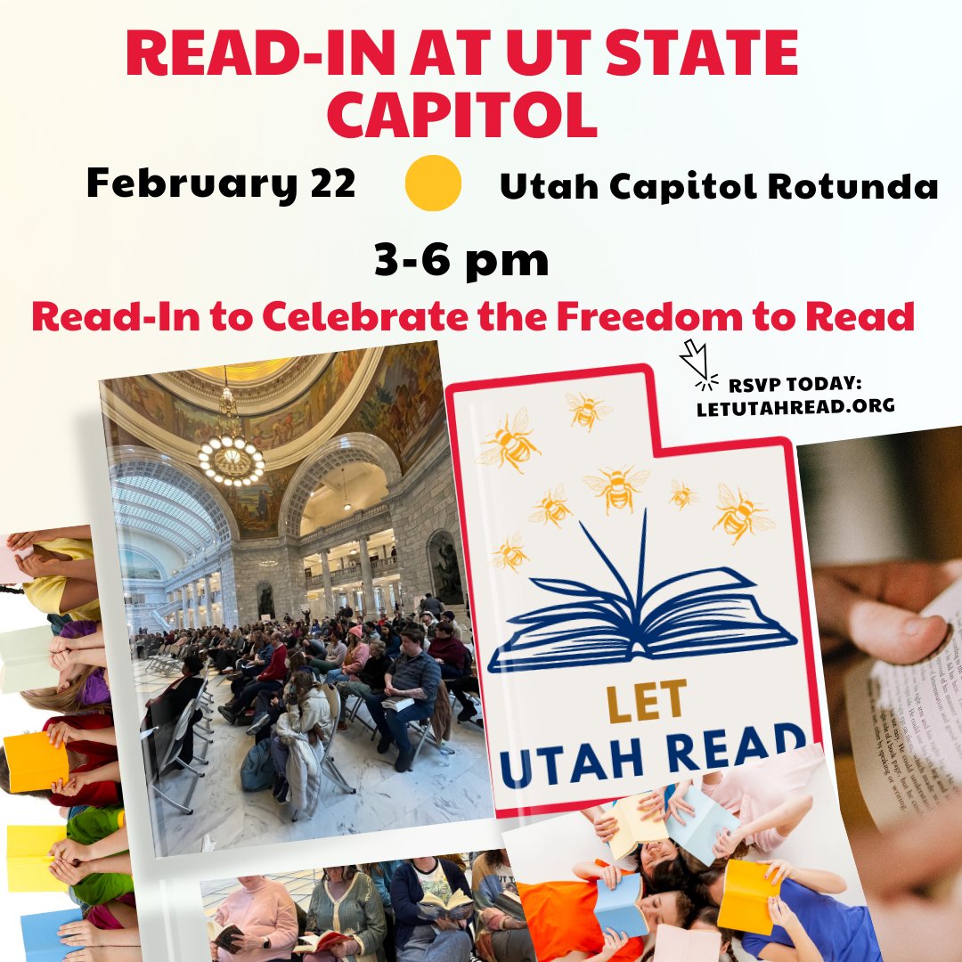 Join us in a joyful celebration of reading! RSVP today to receive updates and author/speaker lineups for the Read-In at the UT Capitol on Feb 22, 3-6.  fightforthefirst.org/events/read-in…  <a href="/UELMA_Utah/">USLA</a> <a href="/UtahLibraries/">Utah Library Association</a> <a href="/SaltLakeEdAssoc/">SaltLakeEdAssoc</a> <a href="/acluutah/">ACLU of Utah</a> <a href="/KingsEnglish/">King's English, SLC</a> <a href="/UTUBookstore/">🌈 🏳️‍⚧️ Under the Umbrella Bookstore 🏳️‍⚧️ 🌈</a> <a href="/myuea/">Utah Education Association</a> <a href="/9thEvermore/">John Arthur</a>