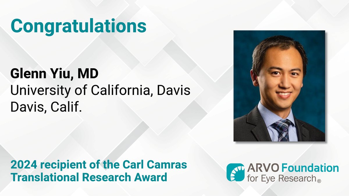 ARVOinfo's tweet image. Congratulations to @GlennYiuMD (@UofCalifornia) — winner of the 2024 Carl Camras Translational Research Award. Read about his cutting-edge translational research on #RetinalDiseases using gene editing, ocular imaging and animal models:
bit.ly/3vTrtvY
#VisionResearch