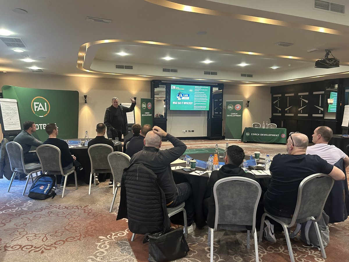 NiallORegan29's tweet photo. Great to have @FAIreland Board Member @PackieBonner1 visit the @FAICoachEd @UEFA B Licence &amp; Pro Licence courses this morning in  @CarltonDAirport 

Looking forward to working with Packie and the team in UEFA HQ in March for the Pro Licence Student Exchange.

#lifelonglearning https://t.co/sbpM0JX88e