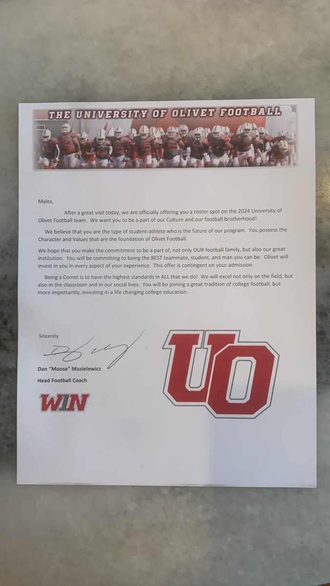 After a great visit Monday with <a href="/J_dot_Smith/">Javier Smith</a> I’m excited to announce that I’ve received my 7th offer from The University of Olivet <a href="/MIexposure/">Michigan Exposure</a> <a href="/PrepRedzoneMI/">Prep Redzone Michigan</a> <a href="/AvondaleFootba2/">Avondale Football</a> #W1N