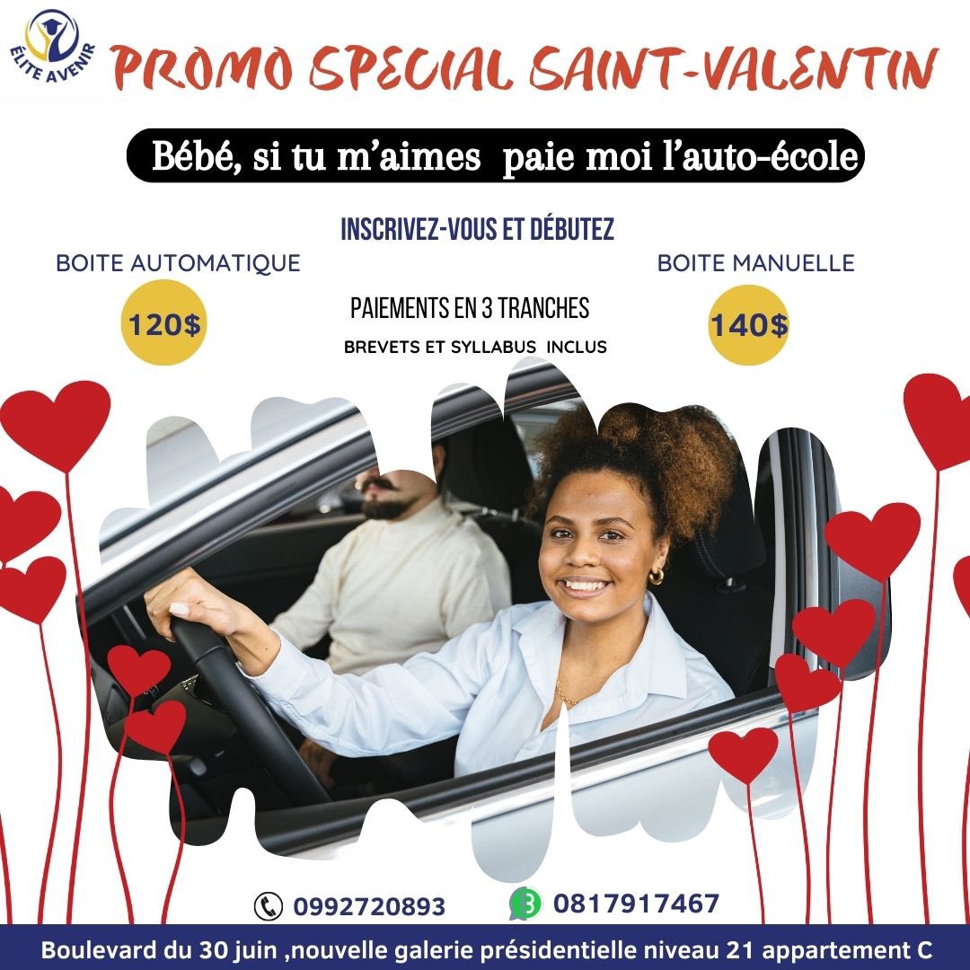 Elite_Avenir's tweet photo. 🚨🚨Hello tout le monde! Hello les amoureux ❤️!!! Nouvelle session de formation auto-école 🚘spéciale promo St Valentin. Hâtez-vous 🤩.  Aidez-nous à partager à vos proches 🙏🏽 https://t.co/9EYjWy9SEW